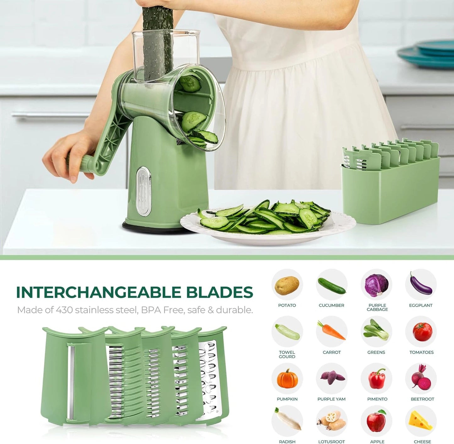 Effortless Prep, Masterful Results:The 5-in-1Ultimate Rotary Grater
