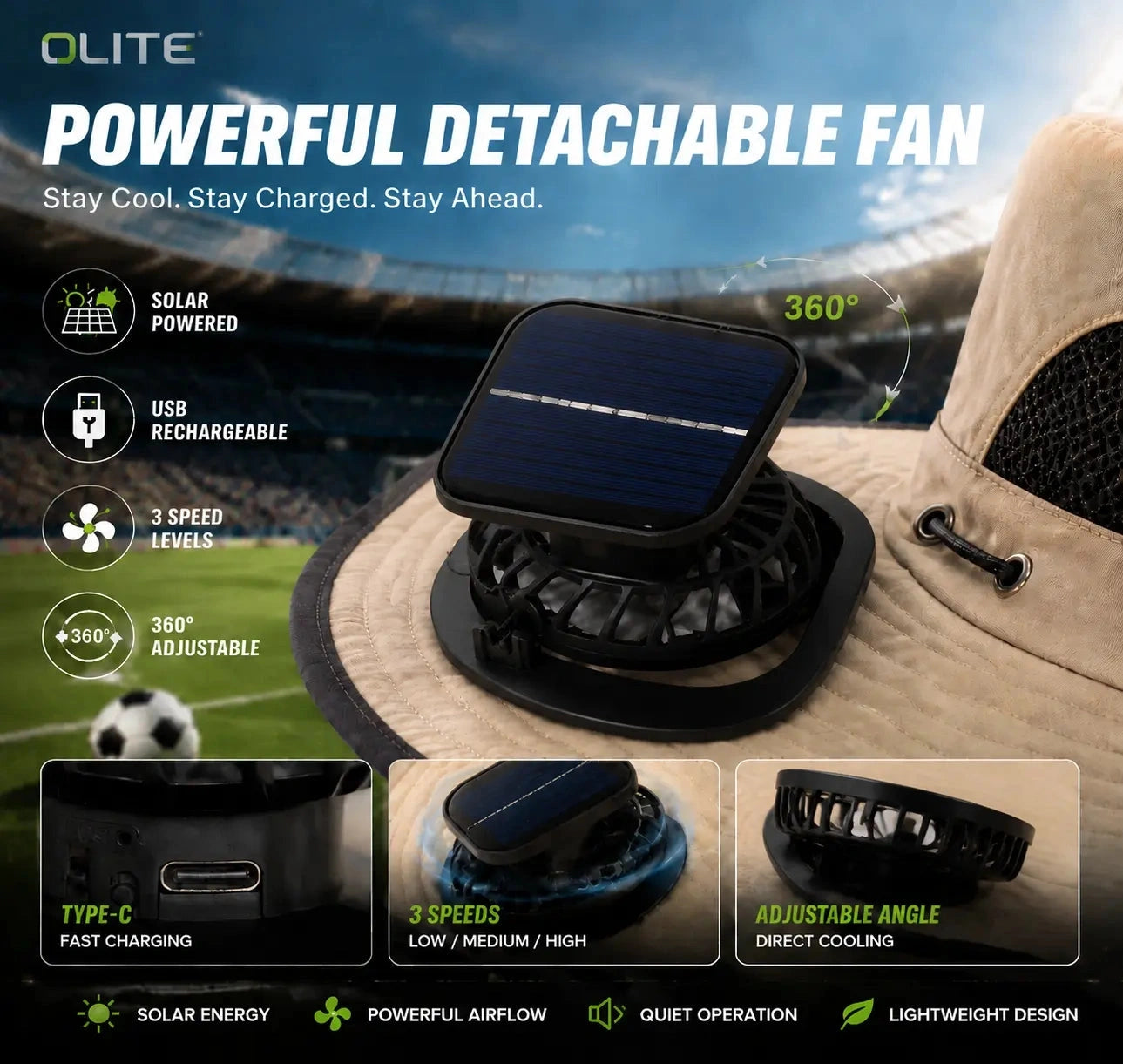 New Solar-Powered OutdoorCooling Fan Hat